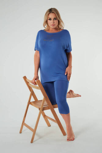 Natura Pyjamas Damen kurzarm, 3/4 Hose Italienische Mode - blau