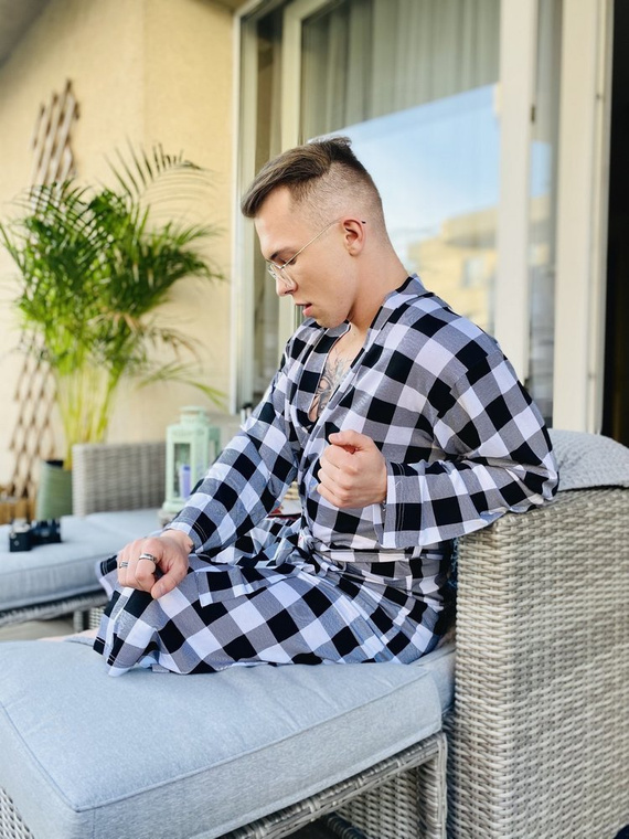 338 Crêpe Morgenmantel De Lafense für Damen und Herren - schwarz/weiß