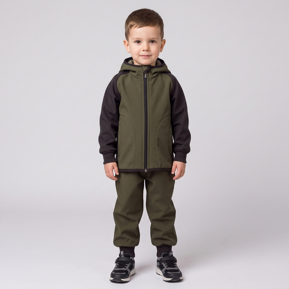 229021 Nicol Kinder Softshell-Jacke mit Fleece, Kapuze, Reflektoren - Khaki