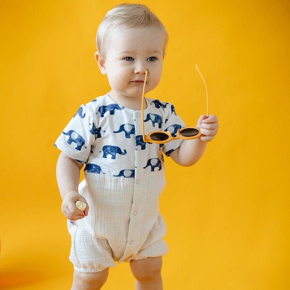 Elephant Rampers Baby-Musselin Eevi – ecru