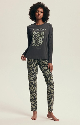 43685 Danna Damenpyjama Henderson grau – Baumwolle, botanischer Aufdruck