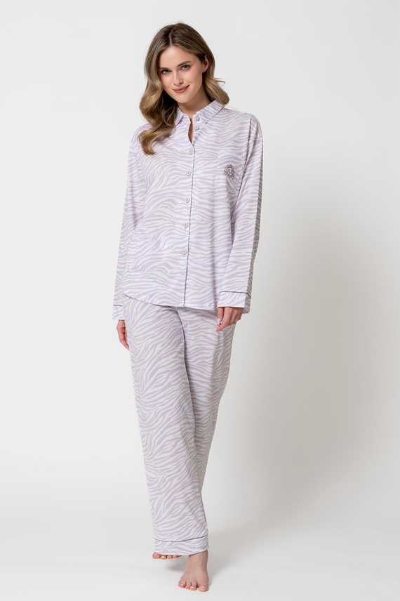 Leveza 1790 Penelopa Damen-Pyjama 100% Baumwolle Knöpfe Animal Print weiß-lila