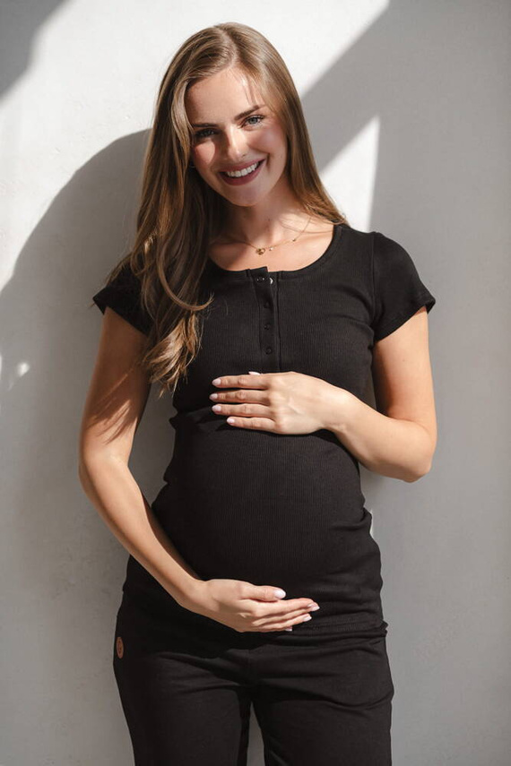 Tummy Umstands- und Stillbluse mit kurzen Ärmeln Milk&Love schwarz