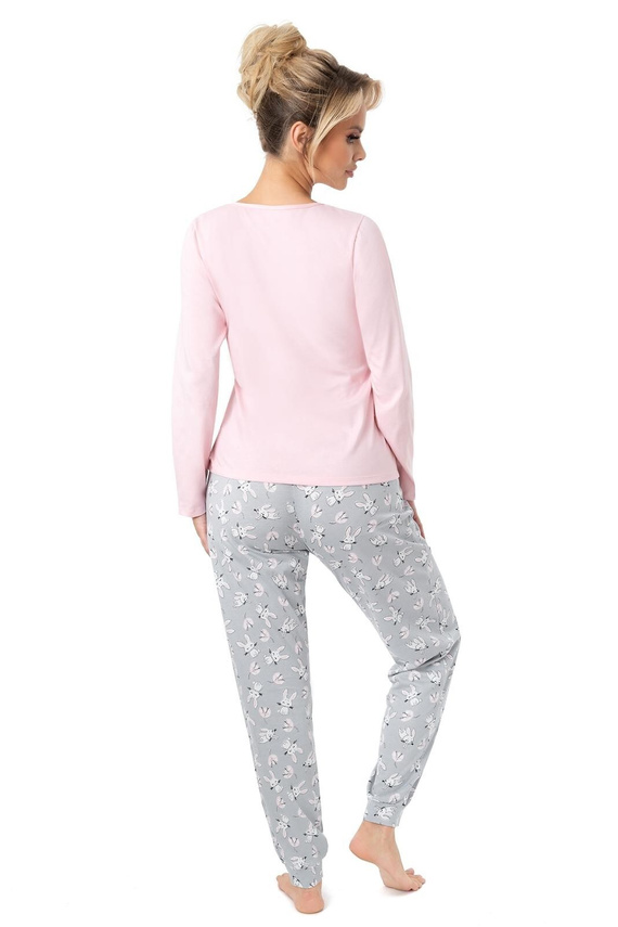 Bunny Long Donna Damenpyjama, rosa – Baumwolle, lange Ärmel, bequemes Set