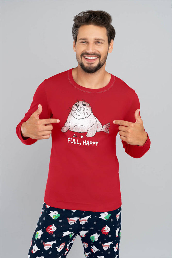 Elder Pajamas Herren Langarm, lange Hose Italian Fashion- rot/print navy blau 