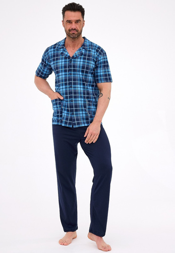 318/58 Cornette Herrenpyjama – Reißverschluss, karierte Baumwolle, mit Kragen