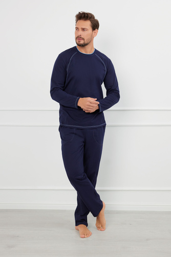 Salomon Herren Schlafanzug mit langen Ärmeln, lange Hose Italian Fashion - navy blau/blau