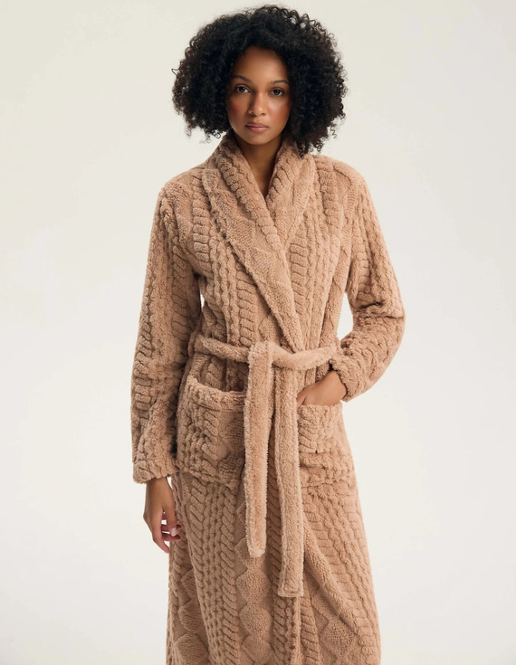 Henderson Gina 45401 Damen Bademantel weich mit Bindegürtel und Taschen Sand
