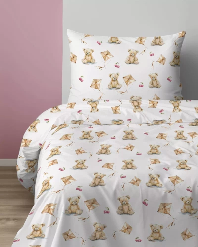 5453 A Teddybär Kinder-Baumwollbettwäsche Detexpol beige
