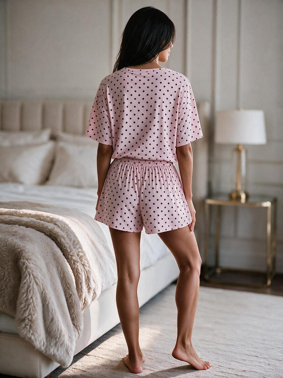 Luna 1311 Damen Baumwoll-Pyjama Kurz mit Punkten 100% Baumwolle Rosa