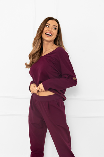 Karina Damen Trainingsanzug Set Italian Fashion burgundy - Baumwolle, bequem