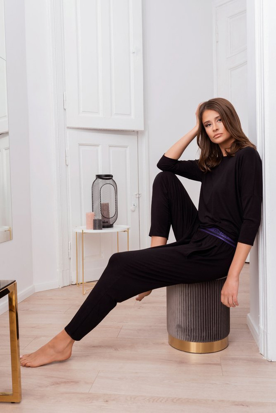 Style Damen 3/4 Ärmel Set, Länge.italienische Mode Hose schwarz