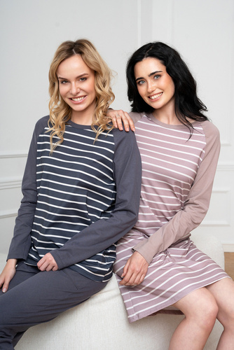 Oda Damen Schlafanzug langarm, lange Hose Italian Fashion - graphite/graphite print