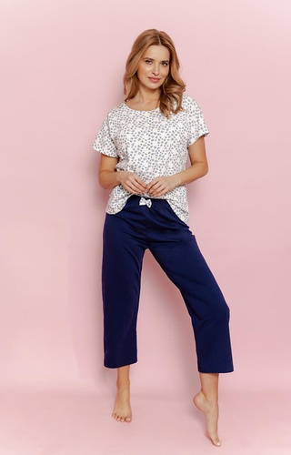 3418 Demi Taro Damenpyjama – Baumwolle, kurze Ärmel, 3/4 Hose