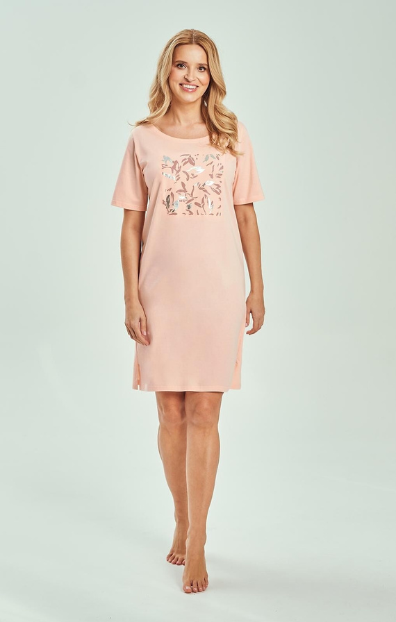 Damen Nachthemd 3554 Valentina Taro – 100% Baumwolle, Kurzarm, Knielang, Mit Druck & Atmungsaktiv