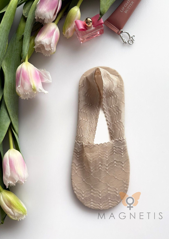 Damen Ballerina-Socken Magnetis GC-251144 Spitze mit Silikon – unsichtbare Füßlinge champagne