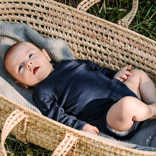 Merino Eevi Baby-Body mit Umschlag, Marineblau – 100 % Merinowolle, Thermoregulierung