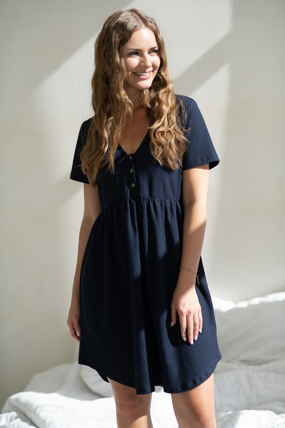 Aurora Milk&Love Umstands- und Stillnachthemd, marineblau – Baumwolle, mit Knöpfen, polnische Produktion