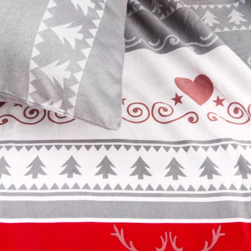 31516/1 Weihnachts-Flanellbettwäsche Flanelove Darymex grau rot – Set 100 % Baumwolle, warm und weich