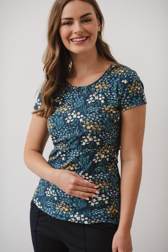 Milk Shirt Still- und Umstandsbluse mit kurzen Ärmeln Milk&Love Wiese auf Marineblau