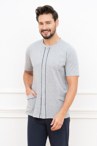 Alcest Herren Schlafanzug mit kurzen Ärmeln, lange Hose Italian Fashion - navy blue