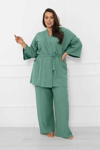 Salbei-Kimono für Damen - elegant mit Taillengürtel und ¾-Ärmel