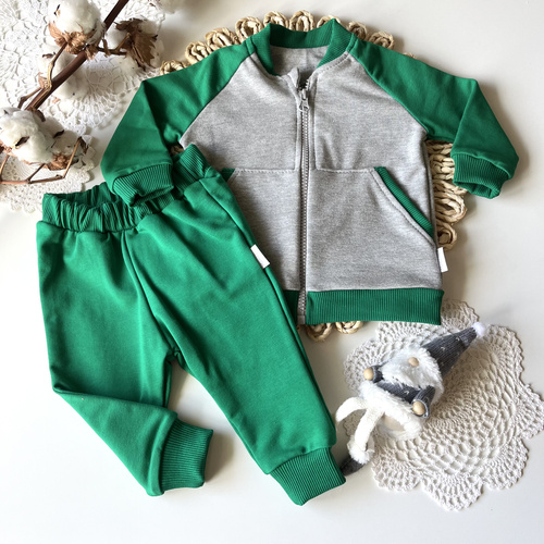 Mamatti DR06 Merry Christmas Trainingsanzug-Set – Grün-Grau, Jungen, Baumwolle