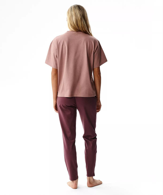 Atlantic NLP-516 Damen-Pyjama 100% Baumwolle Kurzarm Lange Hose Weinrot