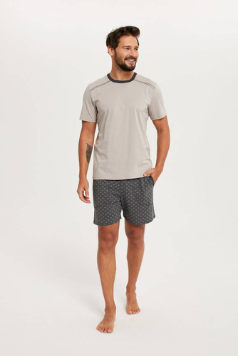 Abel Herren Kurzarm-Pyjama, Shorts Italian Fashion - beige/print