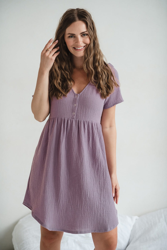 Aurora Musselin Umstands- und Stillnachthemd Milk&Love Lavendel