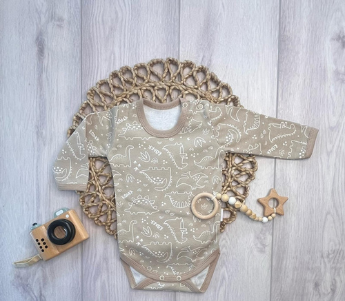 Body BK16526 Mamatti Beige mit Dinosaurier-Motiv Baumwoll Babybody