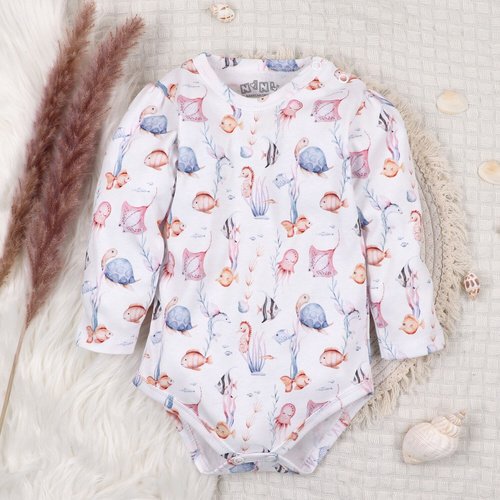 ABN-5475 Underwater World Nini Baby-Body – Bio-Baumwolle, lange Ärmel