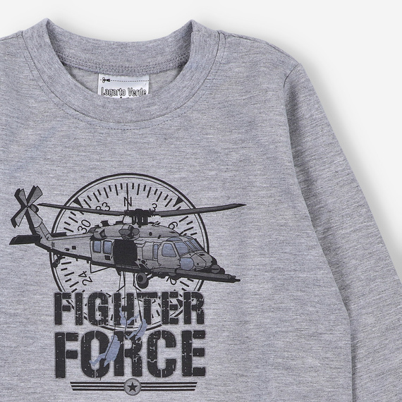 KAR-1018 Jungen-Langarmbluse Lagarto Verde grau – Baumwolle mit Elasthan, polnische Produktion