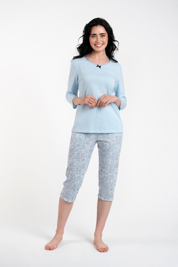 Salli Damen Schlafanzug 3/4 Ärmel und 3/4 Hose Italienische Mode -blau/print