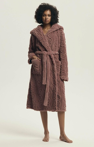 43592 Darlena Henderson Dusty Rose – Damenbademantel mit Kapuze, lang, weich, gemustert