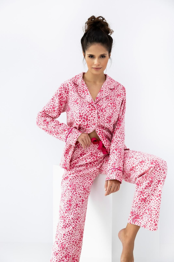 Giuliana Sensis Damenpyjama, rosa – Baumwolle, Flanell, Herzmuster