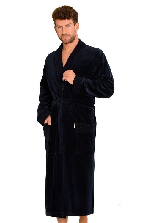712 Velours-Morgenmantel für Herren De lafense - navy blau