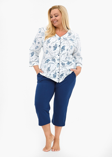 162/446 Piżama damska Cornette Kristin 2 | 100% bawełna, rozpinana, 3/4 rękaw i spodnie