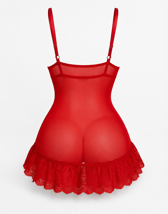 Nachthemd Nuit Red LivCo Tüll Spitze Damen elegant