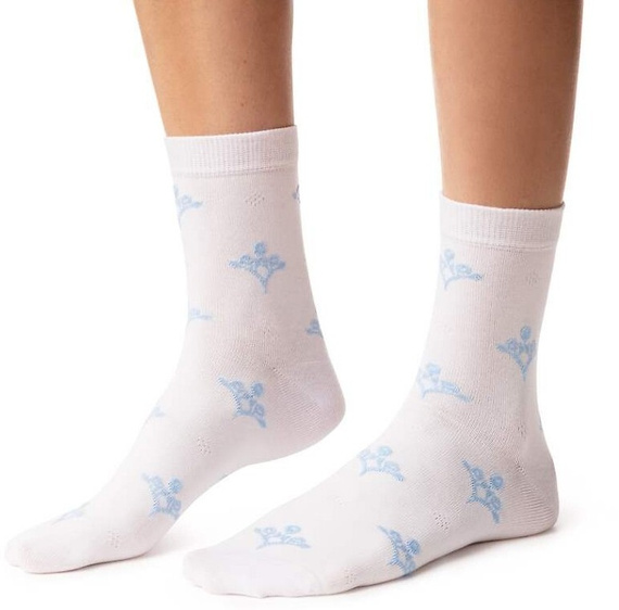 Damen Socken Steven art.099 Baumwolle Bunte Muster Flache Naht - 140 Weiß