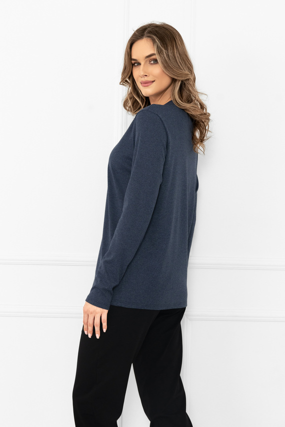 Gordo Damenbluse im italienischen Stil, Marineblau – Klassisch, Baumwolle, Langarm