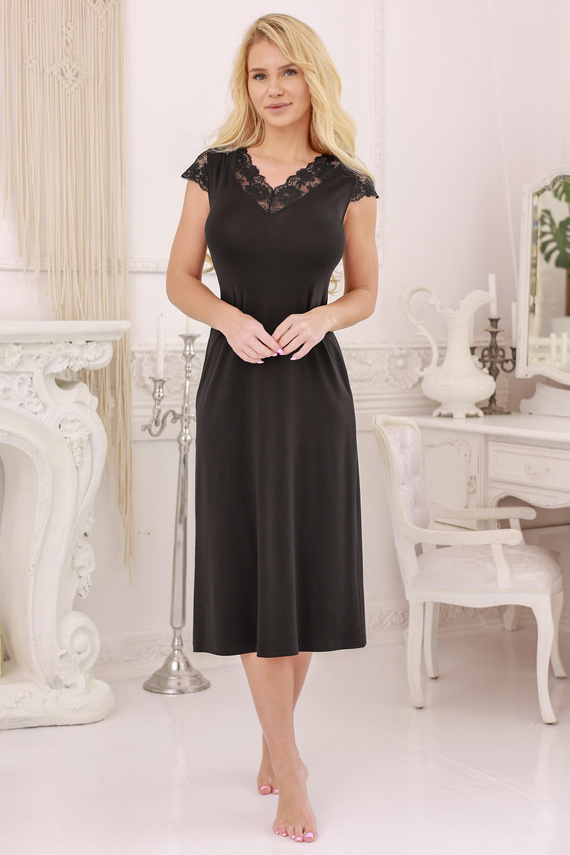 Kalimo Slip - Viskose Nachtslip mit Spitze | Schwarz