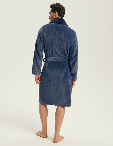 Henderson 43375 Nantes marineblauer Herrenbademantel – Schalkragen, Rippstruktur, elegantes Design