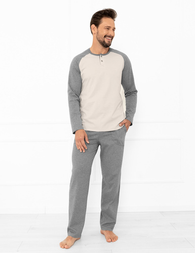 Alexander Herren Schlafanzug Italian Fashion beige - Baumwolle, lang. ärmel und Hosen