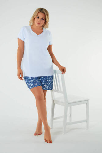 Tulip Damen Schlafanzug kurzarm, Shorts Italian Fashion - blau/print
