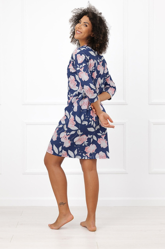Nachthemd Italian Fashion Entina Baumwolle Blumen 3/4-Arm V-Ausschnitt