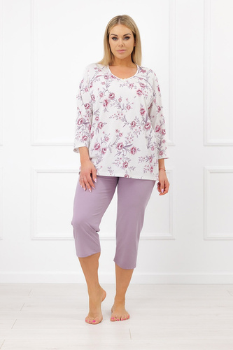 Italian Fashion Mariella Damenpyjama 3/4 aus 100% Baumwolle mit Blumenmuster