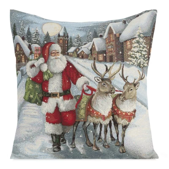 Chp 6130 Tapisserie-Weihnachtskissenbezug Weihnachtsmann Rentiere Eurocurtains grau