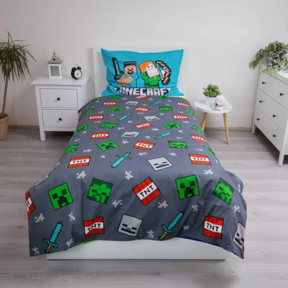 Minecraft „We Got This“ Baumwollbettwäsche von Jerry Fabrics – 140 x 200 cm, 100 % Baumwolle, doppelseitig