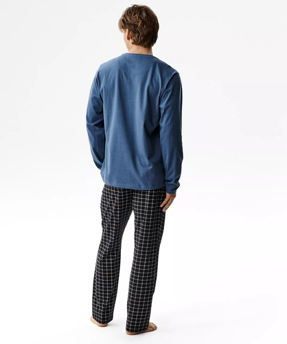 Atlantic NMP-404 Herren-Pyjama 100% Baumwolle Lange Hose kariert blau-dunkelblau